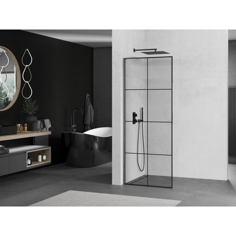 Mexen Kioto L paroi de douche Walk-in 80 x 200 cm, grille noire, gris canon brossé - 800-080-103-66-77