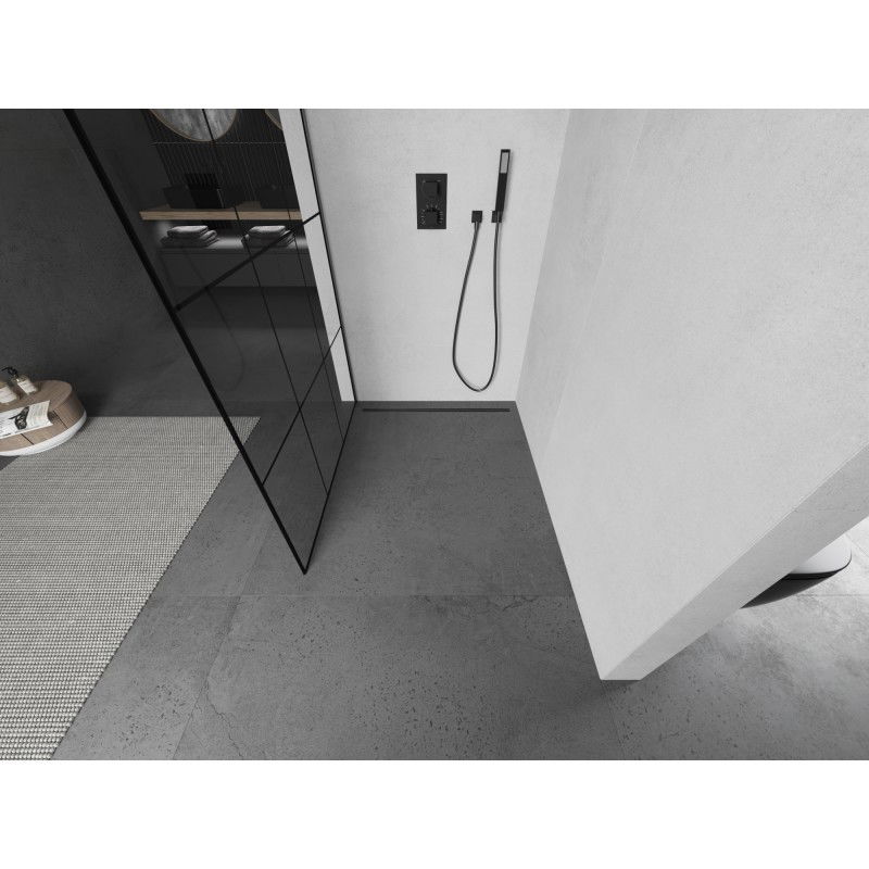 Mexen Kioto L paroi de douche Walk-in 100 x 200 cm, grille noire, gris acier brossé - 800-100-103-66-77