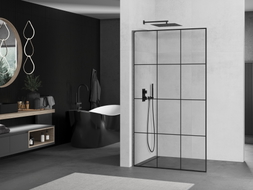 Mexen Kioto L paroi de douche Walk-in 100 x 200 cm, grille noire, gris acier brossé - 800-100-103-66-77