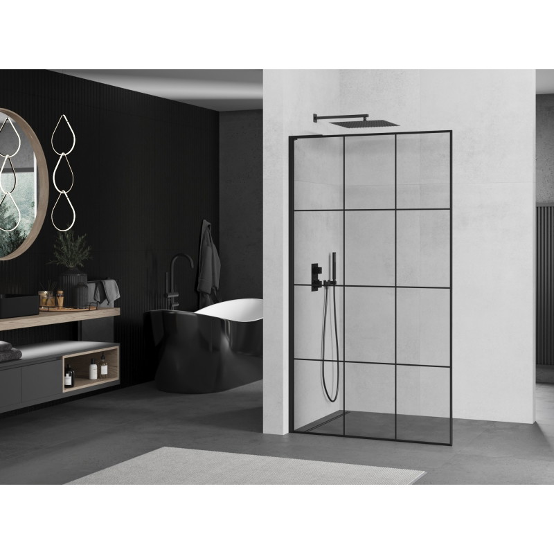 Mexen Kioto L paroi de douche Walk-in 100 x 200 cm, grille noire, noir - 800-100-103-70-77