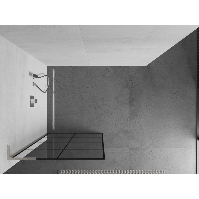 Mexen Kioto L paroi de douche Walk-in 80 x 200 cm, grille noire, nickel brossé - 800-080-103-97-77