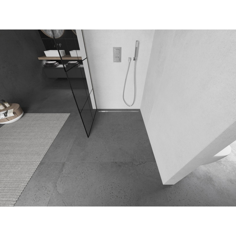 Mexen Kioto L paroi de douche Walk-in 80 x 200 cm, grille noire, nickel brossé - 800-080-103-97-77