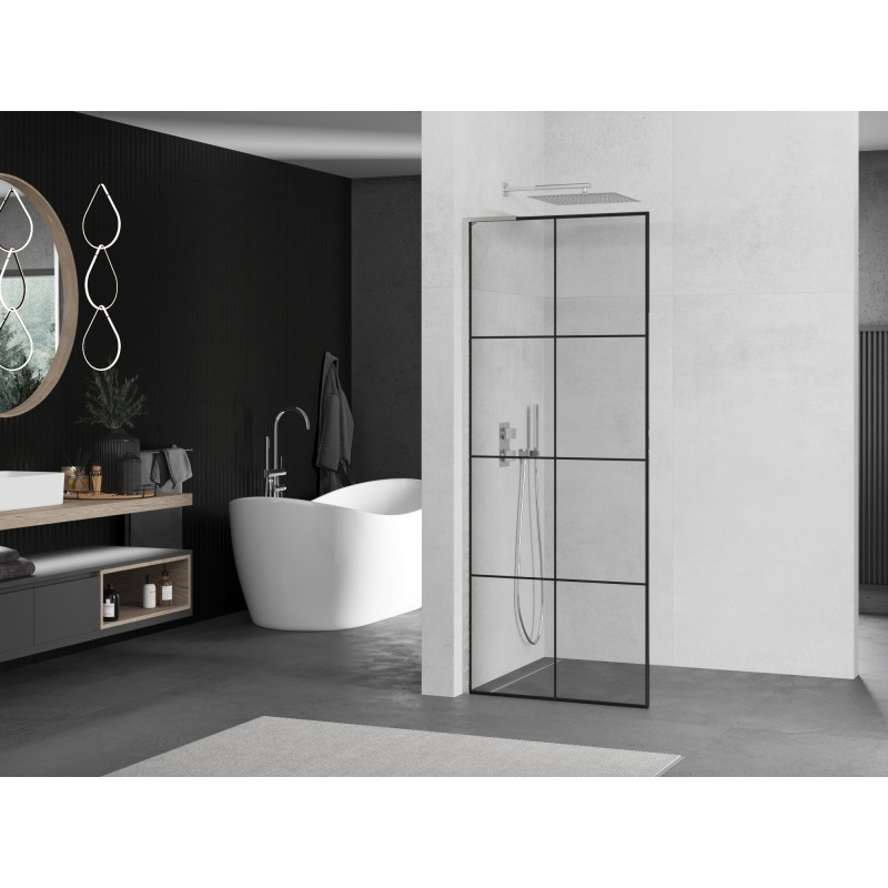 Mexen Kioto L paroi de douche Walk-in 80 x 200 cm, grille noire, nickel brossé - 800-080-103-97-77