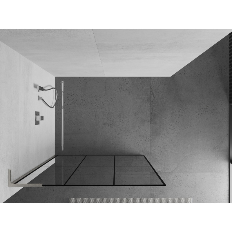 Mexen Kioto L paroi de douche Walk-in 100 x 200 cm, grille noire, nickel brossé - 800-100-103-97-77