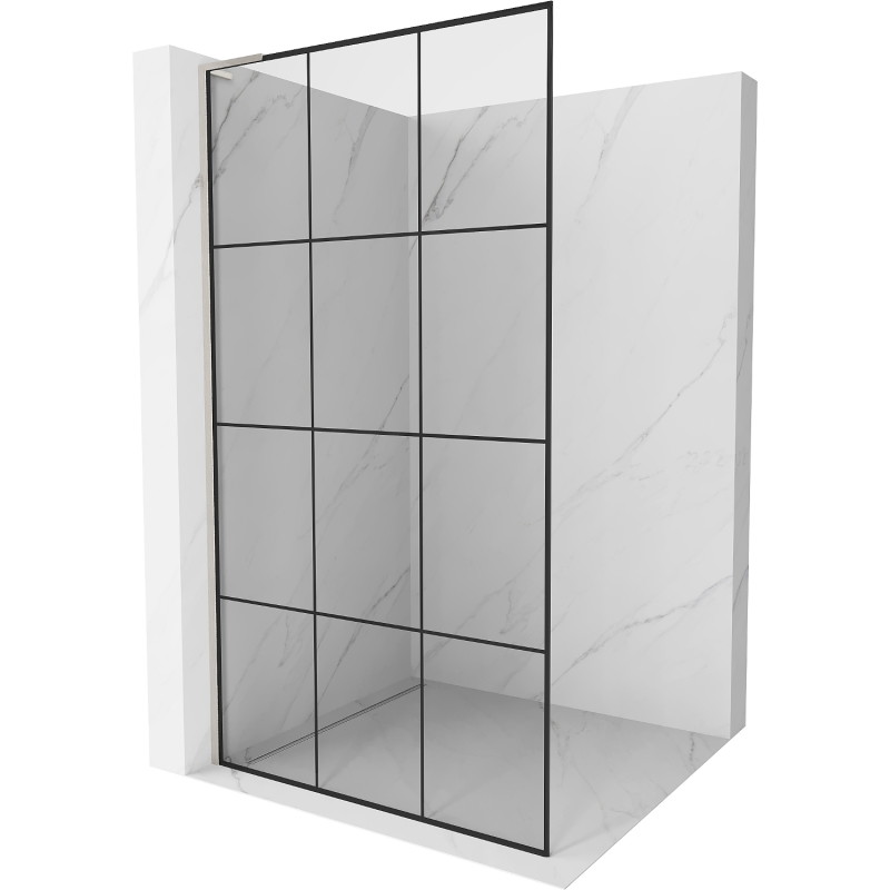 Mexen Kioto L paroi de douche Walk-in 100 x 200 cm, grille noire, nickel brossé - 800-100-103-97-77