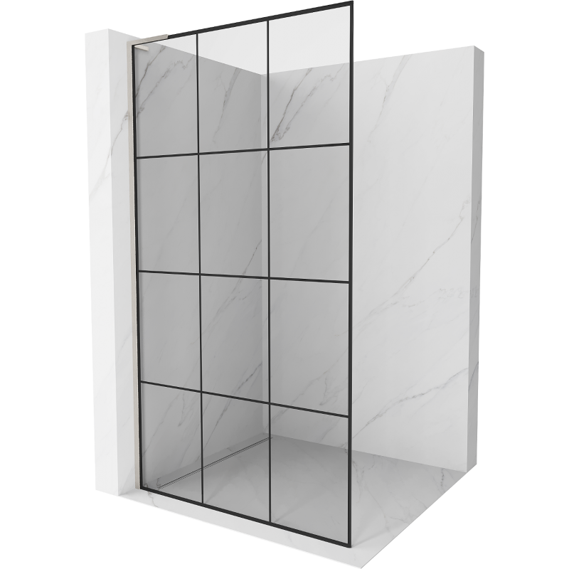 Mexen Kioto L paroi de douche Walk-in 110 x 200 cm, grille noire, nickel brossé - 800-110-103-97-77