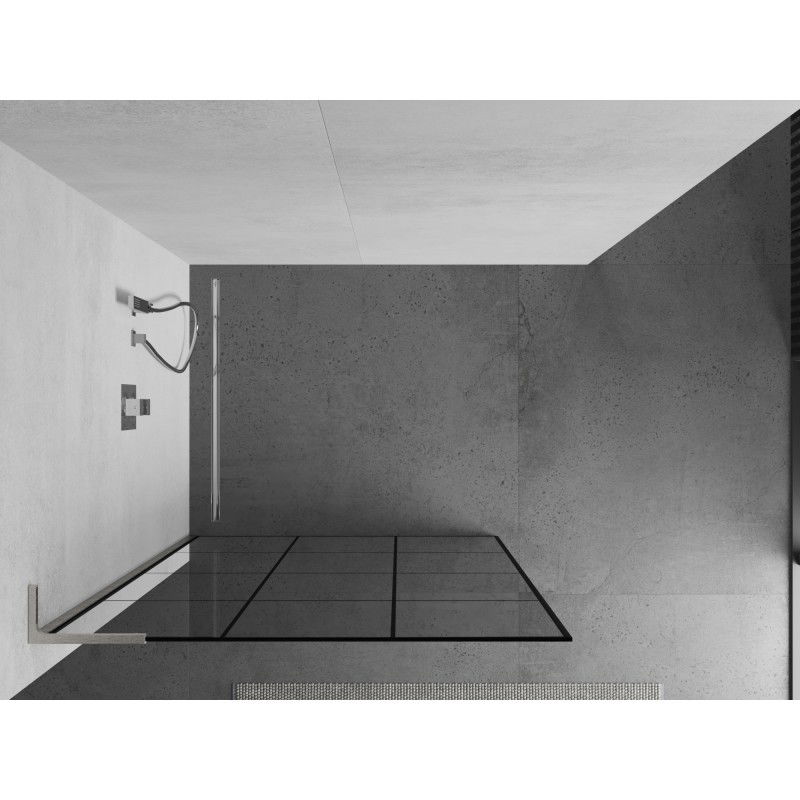 Mexen Kioto L paroi de douche Walk-in 110 x 200 cm, grille noire, nickel brossé - 800-110-103-97-77