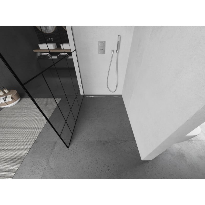 Mexen Kioto L paroi de douche Walk-in 70 x 200 cm, motif noir, chrome - 800-070-103-01-78