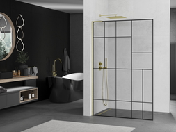 Mexen Kioto L paroi de douche Walk-in 110 x 200 cm, motif noir, finition dorée brossée - 800-110-103-55-78