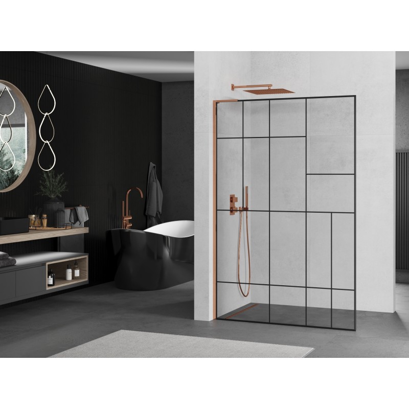 Mexen Kioto L paroi de douche Walk-in 70 x 200 cm, motif noir, or rose - 800-070-103-60-78