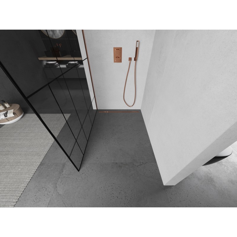 Mexen Kioto L paroi de douche Walk-in 80 x 200 cm, motif noir, or rose - 800-080-103-60-78