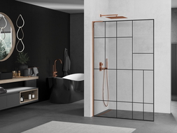 Mexen Kioto L paroi de douche Walk-in 90 x 200 cm, motif noir, or rose - 800-090-103-60-78