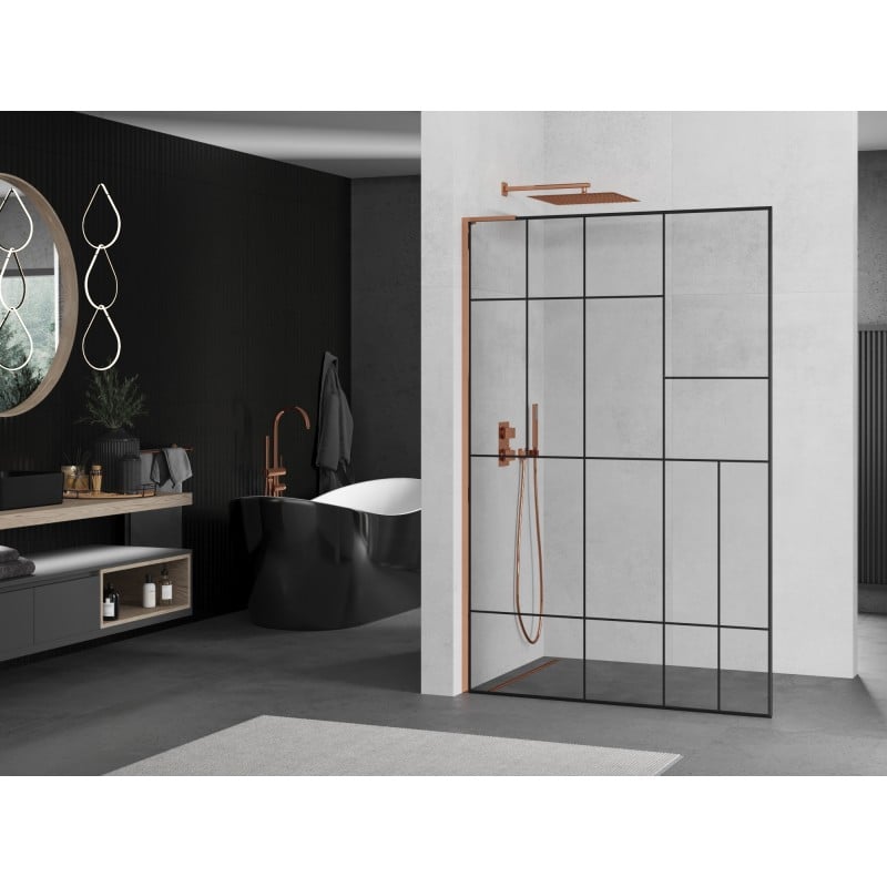Mexen Kioto L paroi de douche Walk-in 100 x 200 cm, motif noir, or rose - 800-100-103-60-78
