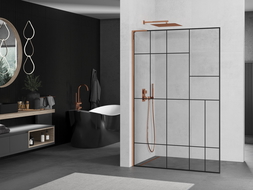 Mexen Kioto L paroi de douche Walk-in 100 x 200 cm, motif noir, or rose - 800-100-103-60-78