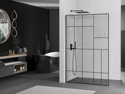Mexen Kioto L paroi de douche Walk-in 90 x 200 cm, motif noir, gris canon brossé - 800-090-103-66-78