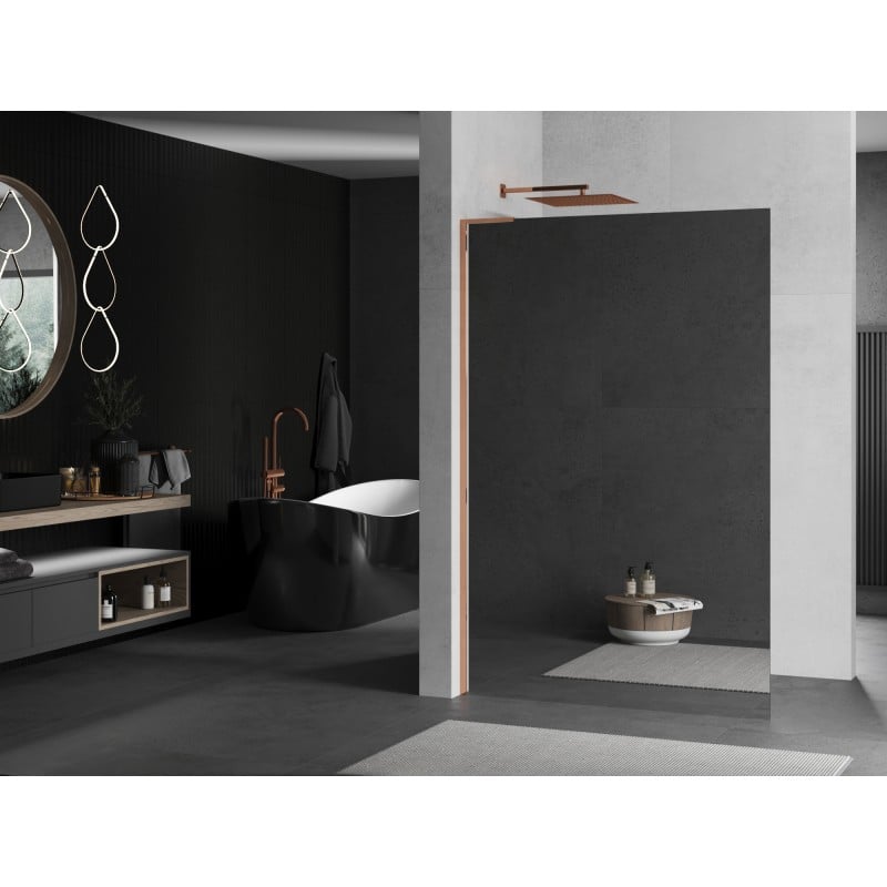 Mexen Kioto L paroi de douche Walk-in 90 x 200 cm, miroir, or rose - 800-090-103-60-50