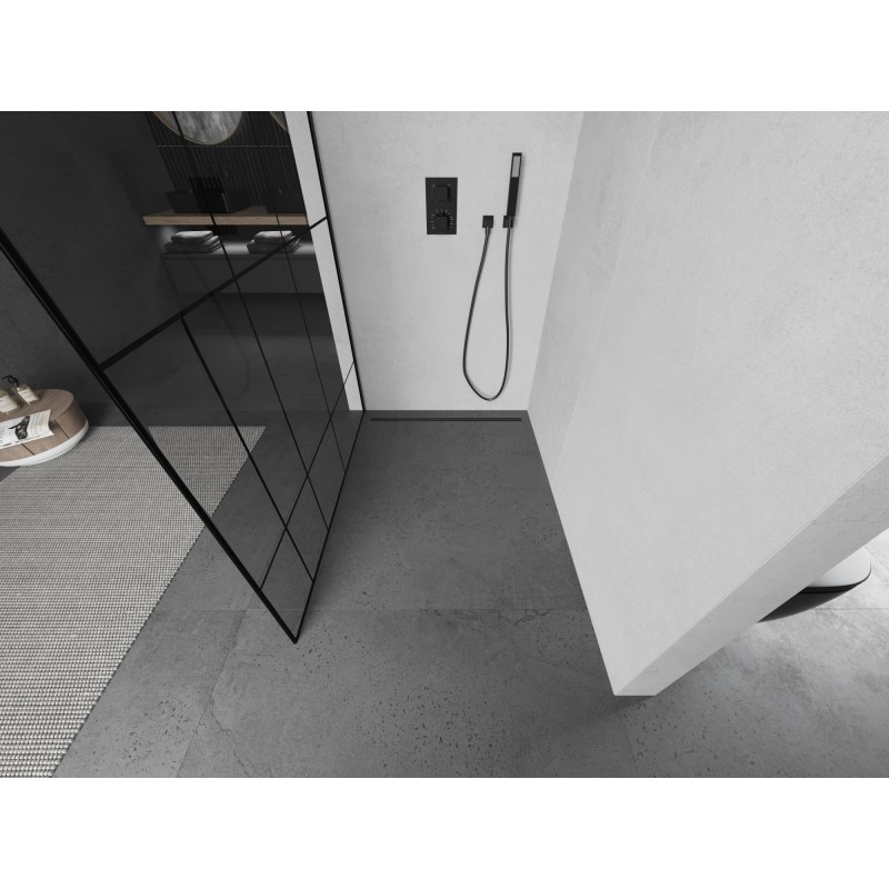 Mexen Kioto L paroi de douche Walk-in 100 x 200 cm, motif noir, noir - 800-100-103-70-78