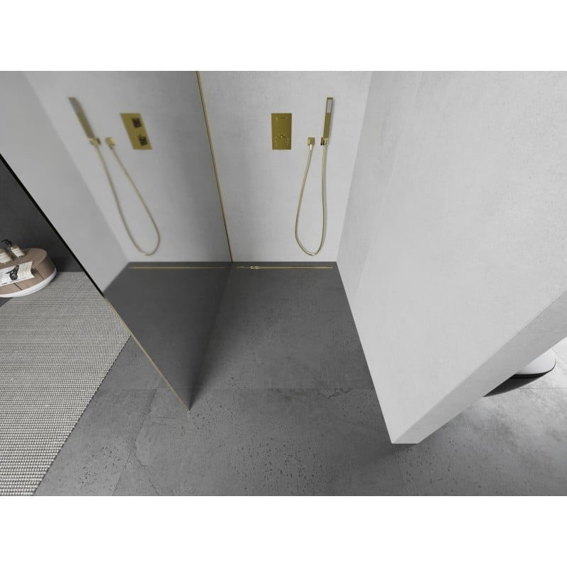 Mexen Kioto L paroi de douche Walk-in 90 x 200 cm, miroir, doré - 800-090-103-50-50