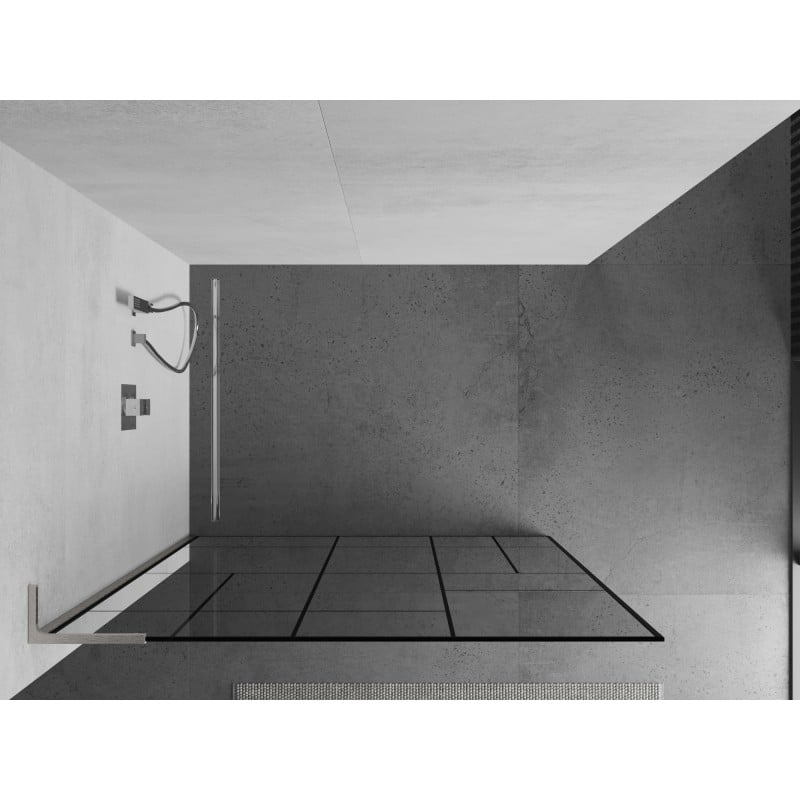 Mexen Kioto L paroi de douche Walk-in 110 x 200 cm, motif noir, nickel brossé - 800-110-103-97-78