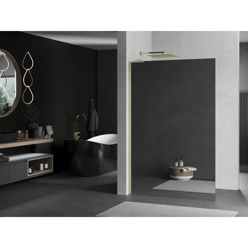 Mexen Kioto L paroi de douche Walk-in 100 x 200 cm, miroir, or brossé - 800-100-103-55-50