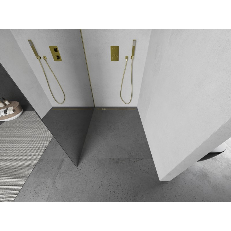 Mexen Kioto L paroi de douche Walk-in 100 x 200 cm, miroir, or brossé - 800-100-103-55-50