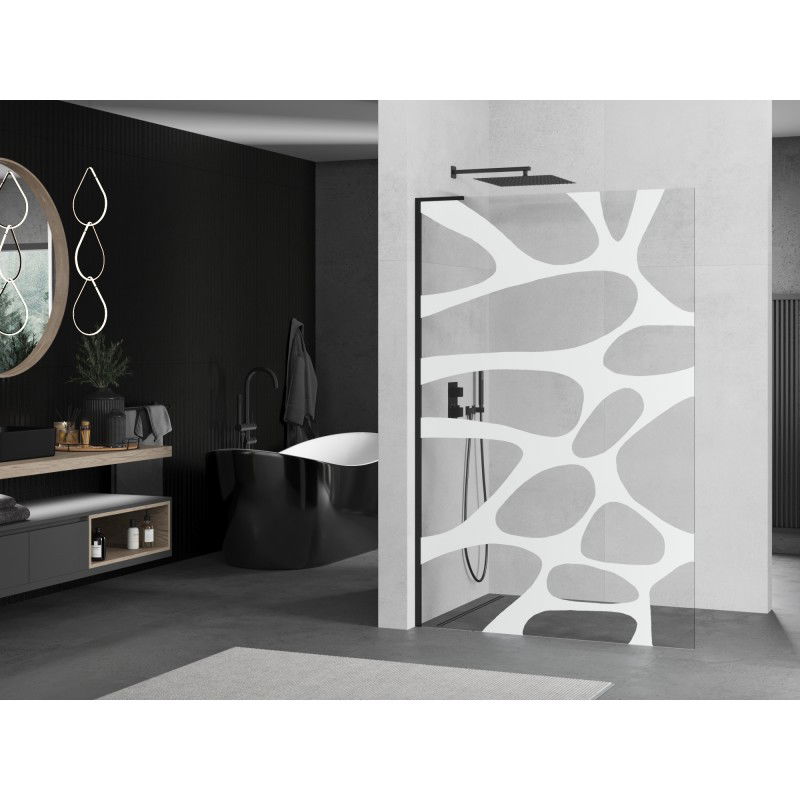 Mexen Kioto L paroi de douche Walk-in 80 x 200 cm, vague blanche, noir - 800-080-103-70-97