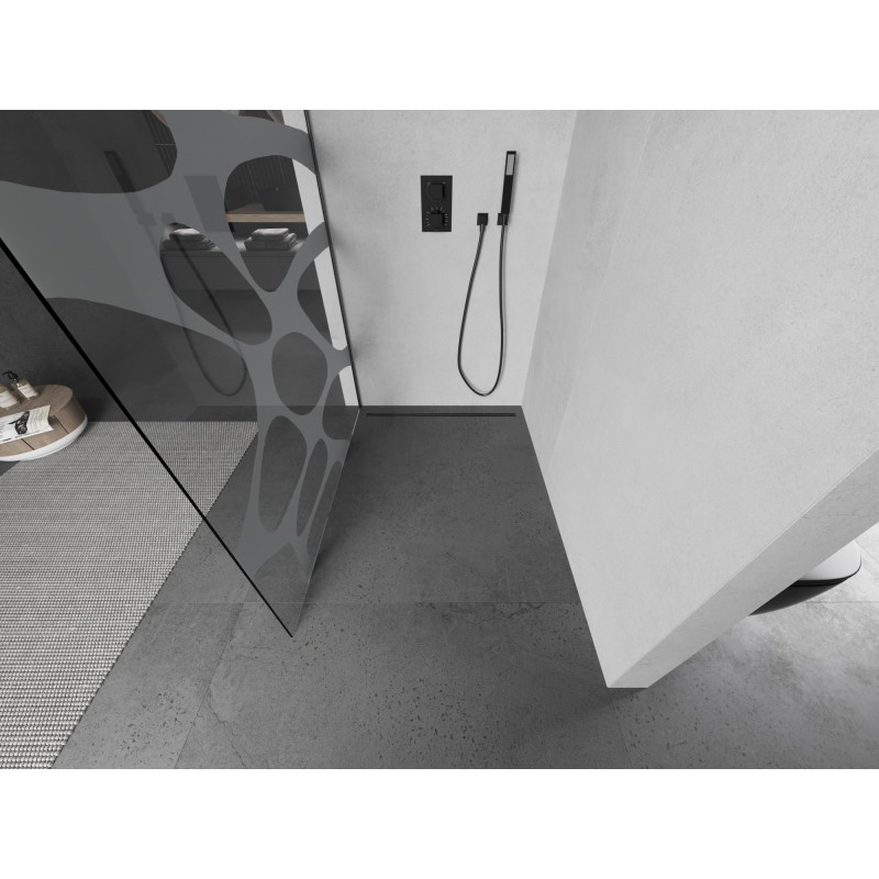 Mexen Kioto L paroi de douche Walk-in 90 x 200 cm, vague blanche, gris canon brossé - 800-090-103-66-97