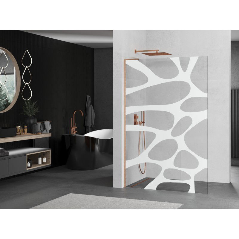 Mexen Kioto L paroi de douche Walk-in 80 x 200 cm, vague blanche, cuivre brossé - 800-080-103-65-97