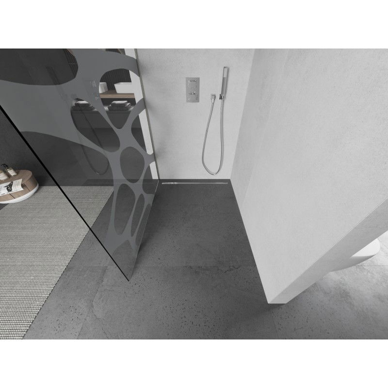 Mexen Kioto L paroi de douche Walk-in 110 x 200 cm, vague blanche, nickel brossé - 800-110-103-97-97