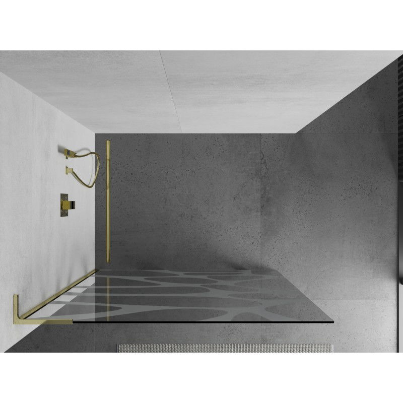 Mexen Kioto L paroi de douche Walk-in 110 x 200 cm, vague blanche, dorée - 800-110-103-50-97