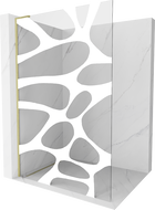 Mexen Kioto L paroi de douche Walk-in 100 x 200 cm, motif blanc, finition dorée brossée - 800-100-103-55-97