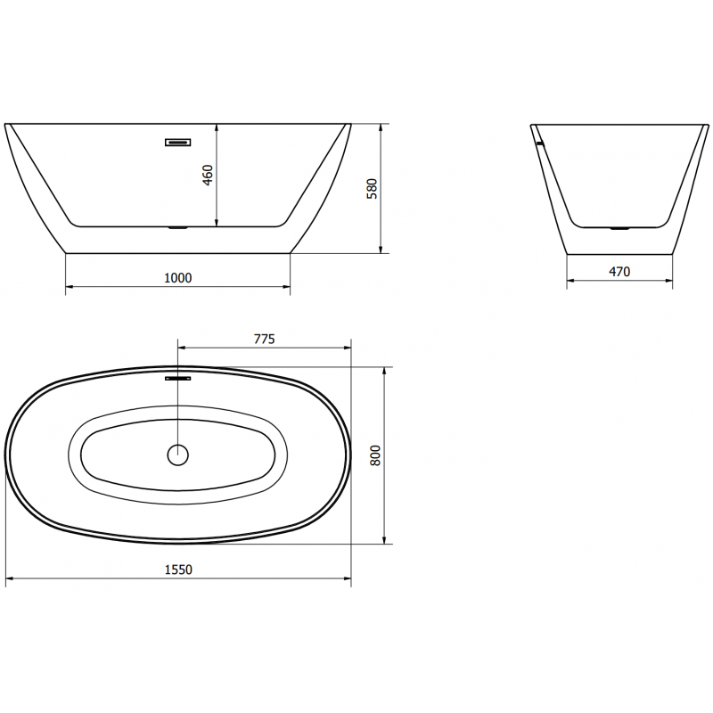 Mexen Eris baignoire autoportante 155 x 80 cm, blanche, trop-plein chromé - 53441558000-01