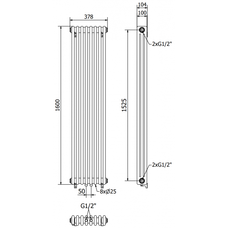 Mexen Denver radiateur décoratif 1600 x 378 mm, 1487 W, blanc - W215-1600-378-00-20
