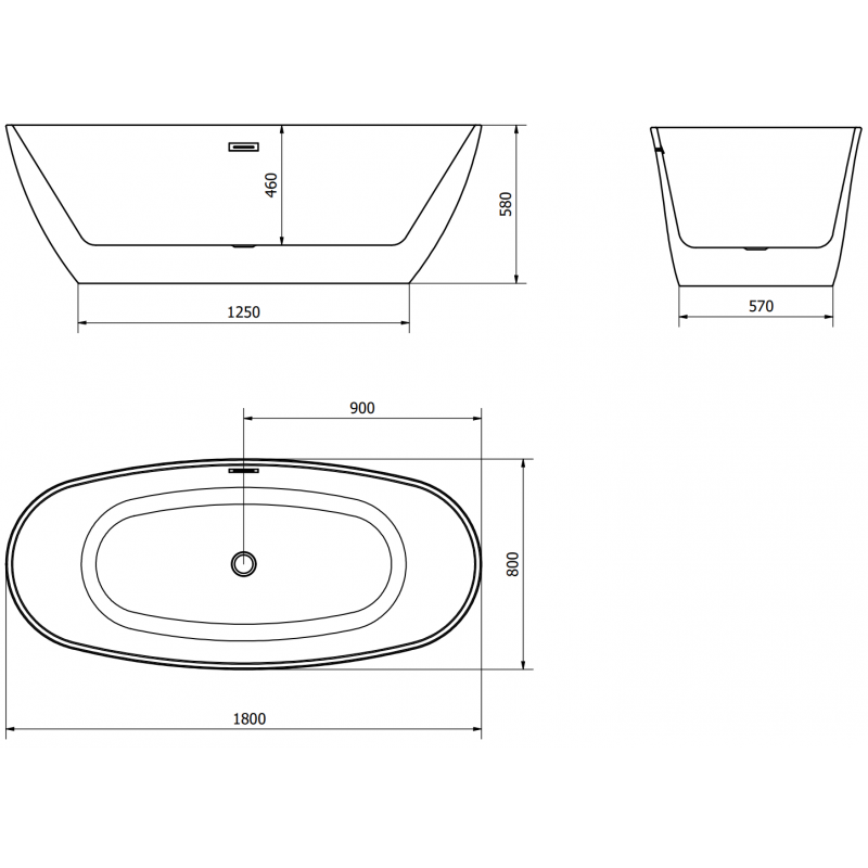 Mexen Eris baignoire autoportante 180 x 80 cm, blanche, trop-plein doré - 53441808000-50