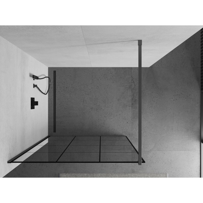 Mexen Kioto paroi de douche Walk-in 100 x 200 cm, quadrillage noir 8 mm, gun metal - 800-100-101-95-77