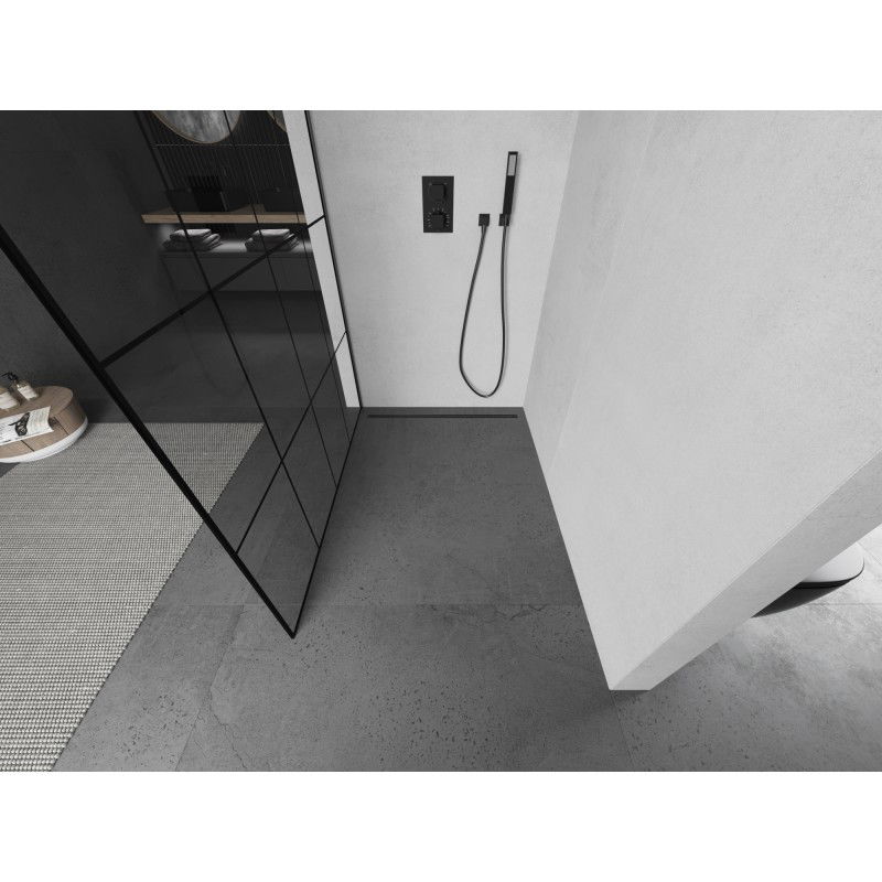 Mexen Kioto cloison de douche Walk-in 140 x 200 cm, grille noire 8 mm, gun metal - 800-140-101-95-77
