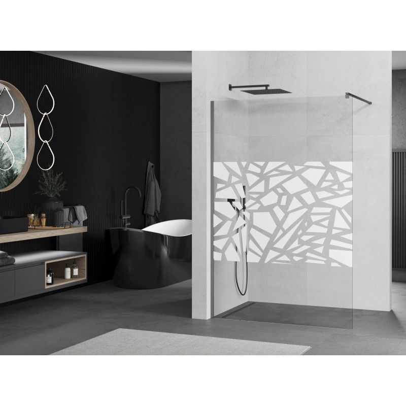 Mexen Kioto paroi de douche Walk-in 140 x 200 cm, motif blanc 8 mm, acier gun metal - 800-140-101-95-85