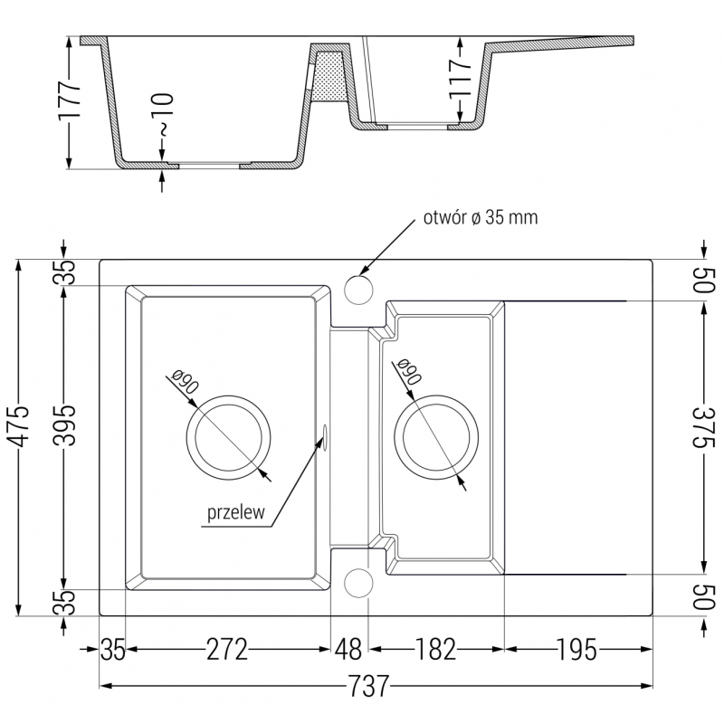 Mexen Gaspar Évier en granit à 1,5 bac avec égouttoir et robinet de cuisine Telma, noir - 6507-77-670200-00