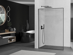 Mexen Kioto L paroi de douche Walk-in 90 x 200 cm, cadre noir, métal gun - 800-090-103-95-70