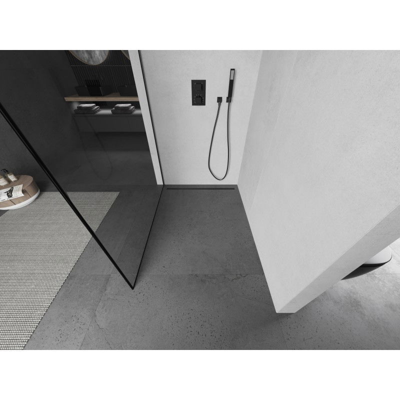 Mexen Kioto L paroi de douche Walk-in 100 x 200 cm, cadre noir, gun metal - 800-100-103-95-70