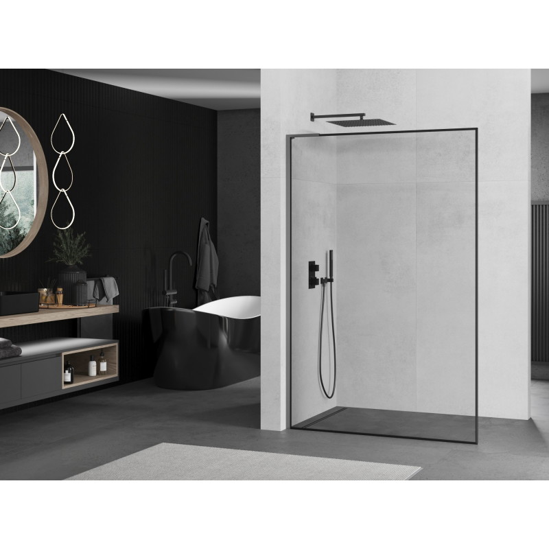 Mexen Kioto L Paroi de douche Walk-in 110 x 200 cm, cadre noir, gun metal - 800-110-103-95-70