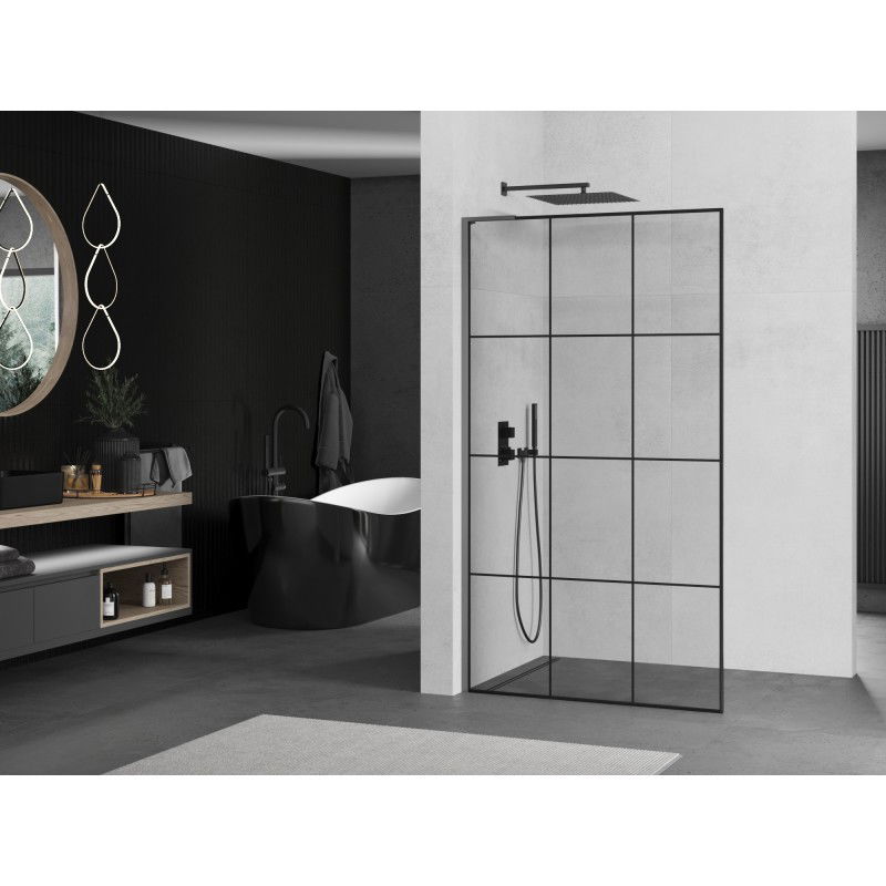 Mexen Kioto L paroi de douche Walk-in 100 x 200 cm, grille noire, métal canon - 800-100-103-95-77
