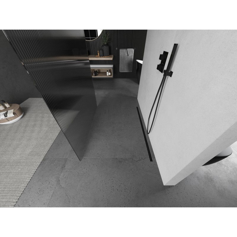 Mexen Kioto paroi de douche autoportante 100 x 200 cm, stries 8 mm, gun metal - 800-100-002-95-09