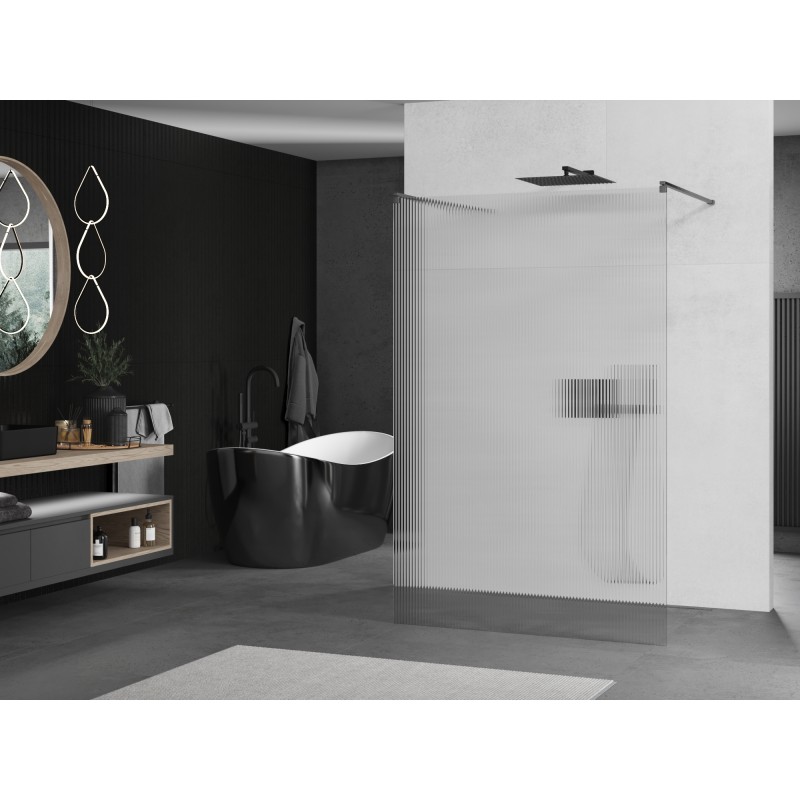 Mexen Kioto paroi de douche autoportante 100 x 200 cm, rainurée 8 mm, gris canon brossé - 800-100-002-66-09