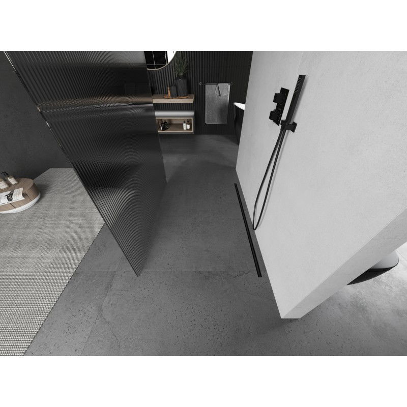 Mexen Kioto paroi de douche autoportante 140 x 200 cm, striée 8 mm, gris canon brossé - 800-140-002-66-09