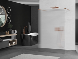 Mexen Kioto paroi de douche autoportante 110 x 200 cm, rayures 8 mm, cuivre brossé - 800-110-002-65-09