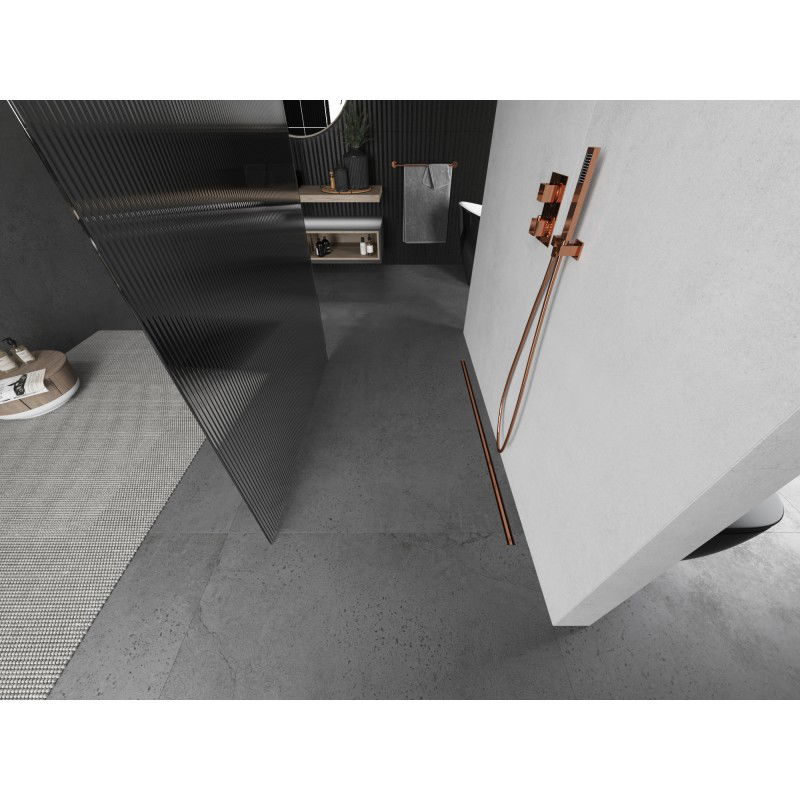 Mexen Kioto paroi de douche autoportante 130 x 200 cm, stries 8 mm, cuivre brossé - 800-130-002-65-09