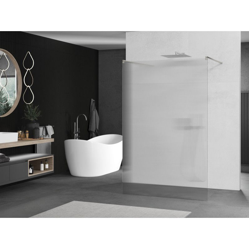 Mexen Kioto paroi de douche autoportante 100 x 200 cm, rayures 8 mm, nickel brossé - 800-100-002-97-09