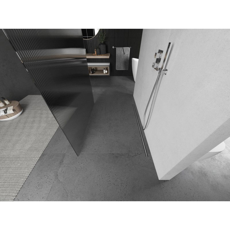 Mexen Kioto paroi de douche autoportante 110 x 200 cm, stries 8 mm, nickel brossé - 800-110-002-97-09