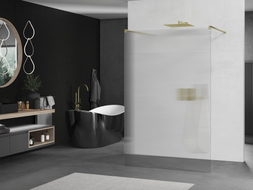 Mexen Kioto paroi de douche autoportante 100 x 200 cm, stries 8 mm, or brossé - 800-100-002-55-09